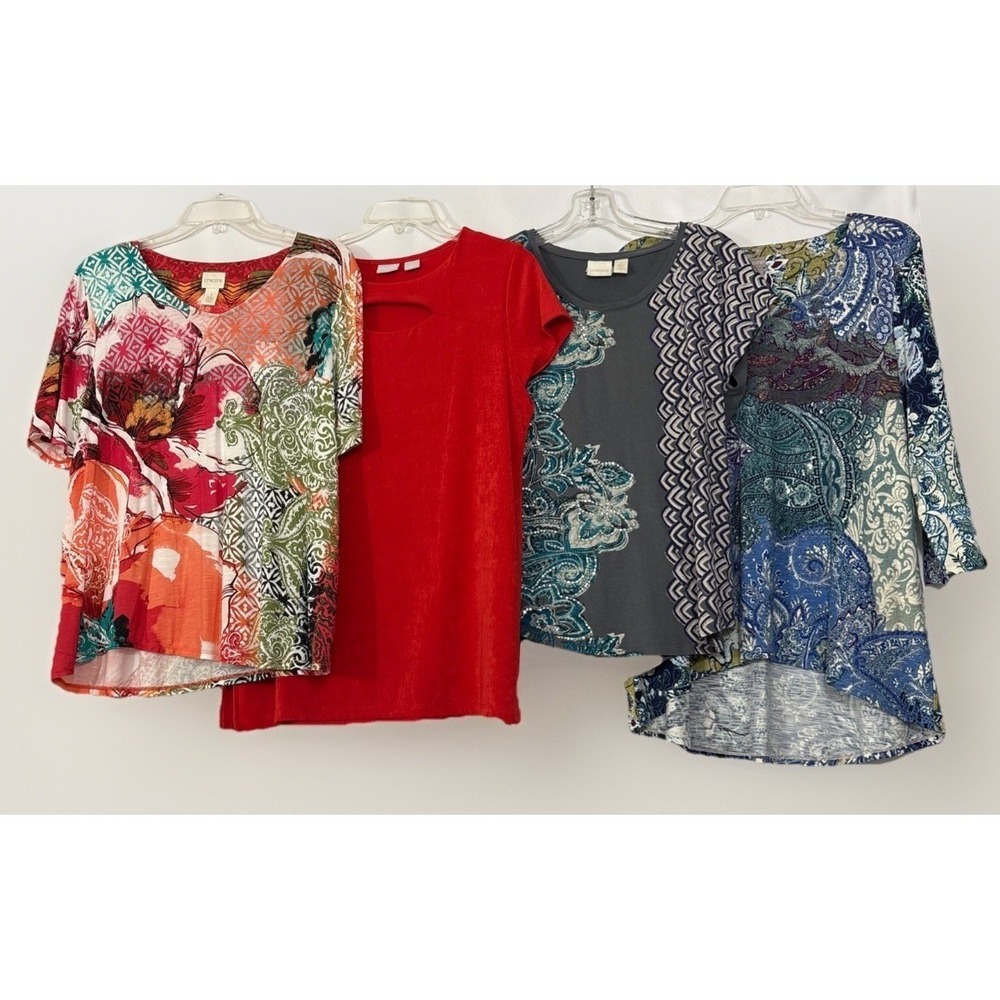 Chico's Size 1 Bundle (4) Artsy Paisley Floral Boho Mixed‎ Print Tops Tunic M